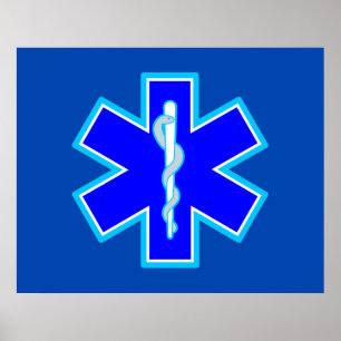 Poster Símbolo paramédico Estrela da Vida EMS Azul