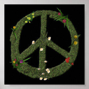 Poster Símbolo PEACE de Flores de Grama Real Sinal Hippie