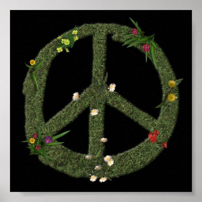 Poster Símbolo PEACE de Flores de Grama Real Sinal Hippie (Frente)