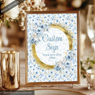 Poster Símbolo Personalizado de Casamento Dourado Azul Ro