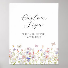 Poster Símbolo Personalizado de Flor Selvagem e Borboleta