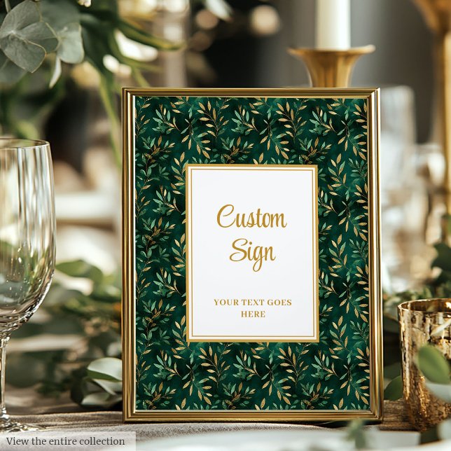 Poster Símbolo Personalizado Eucalyptus Dourado Rustic Em (Rustic Emerald Green Gold Eucalyptus Custom Sign)