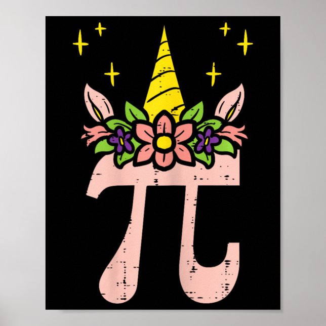 Poster Símbolo Pi Day Unicorn Head Cute 314 Math Pun Geek (Frente)