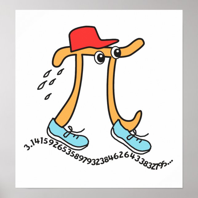 Póster Símbolo Pi de Longa Execução © Cara Pi Engraçado (Frente)