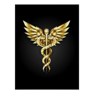 Póster Símbolo Poligonal Dourado Caduceus
