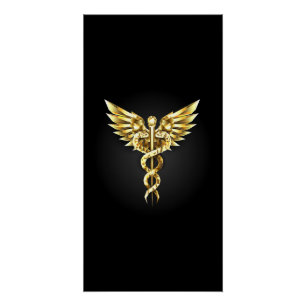 Póster Símbolo Poligonal Dourado Caduceus