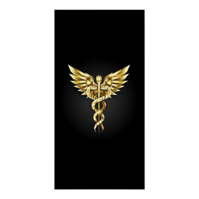 Póster Símbolo Poligonal Dourado Caduceus (Frente)