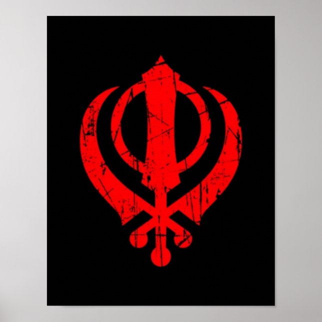 Póster Símbolo Red Sikh Khanda crachado em preto (Frente)