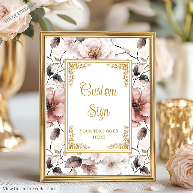 Poster Símbolo romântico de flores cor-de-rosa empoeirado (Romantic dusty pink flowers tabletop sign)