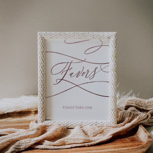 Poster Símbolo Romântico Rosa da Caligrafia Dourada Favor