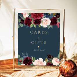 Poster Símbolo Rustic Burgundy & Marinho Floral Cards and