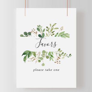 Poster Símbolo Simples de Favor Floral Marrom Eucalipto