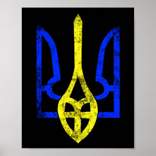 Poster Símbolo ucraniano antigo vintage Tryzub Ucrânia Fl