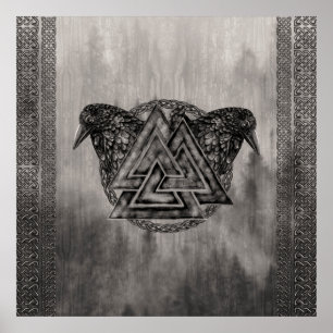 Poster Símbolo Valknut e Ravens