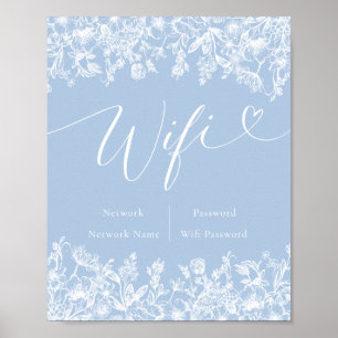 Poster Símbolo Wifi de Flor Selvagem Azul Moderno Elegant
