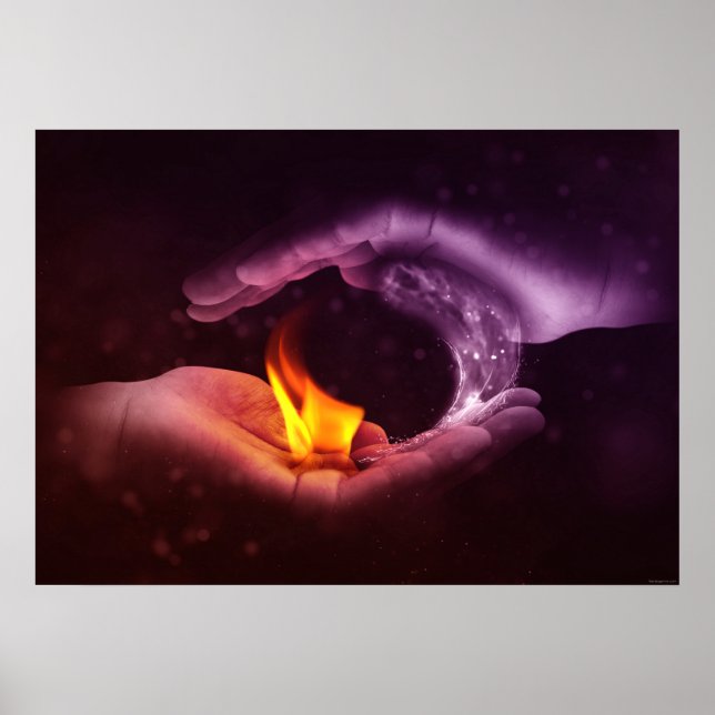 Poster Símbolo Yin Yang Fire Water Elements Digital Art (Frente)