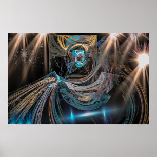 Poster Símbolo Zodiac Arte Fractal Aquário