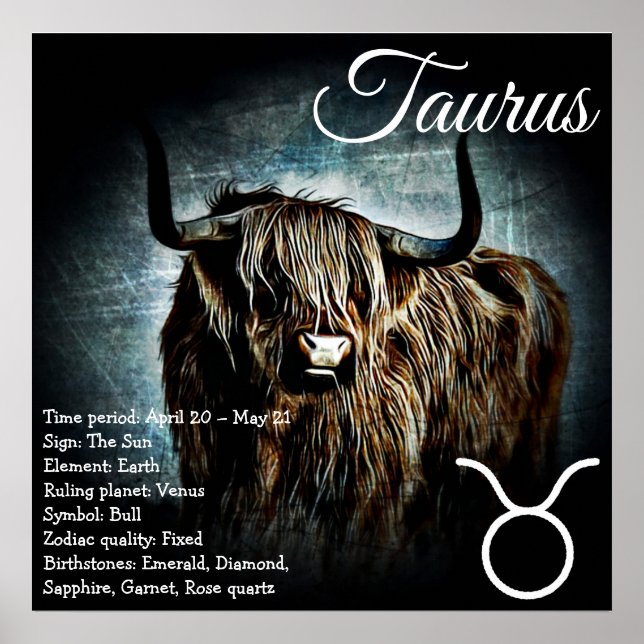 Poster Símbolo Zodiac Bull Símbolo Taurus Astrology Poste (Frente)