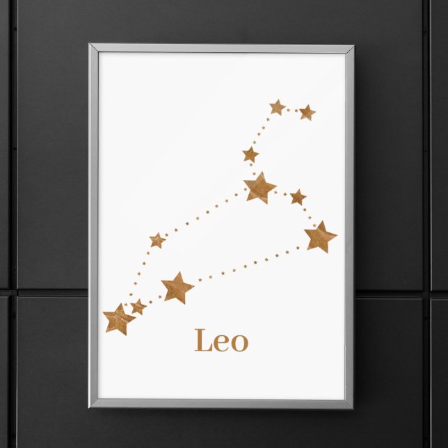 Poster Símbolo Zodiac Moderno Dourado Leo | Elemento Fogo (Criador carregado)