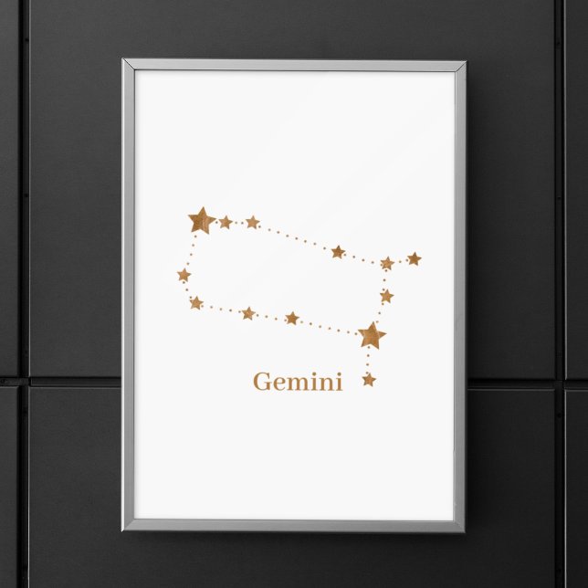 Poster Símbolo Zodiac Moderno Gemini Dourado | Ar de elem (Criador carregado)