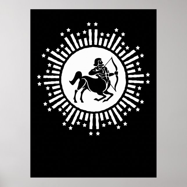 Poster Símbolo Zodiac Sagittarius com Starburst (Frente)