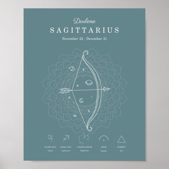 Poster Símbolo Zodiac Sagittarius Personalizar Astrologia (Frente)