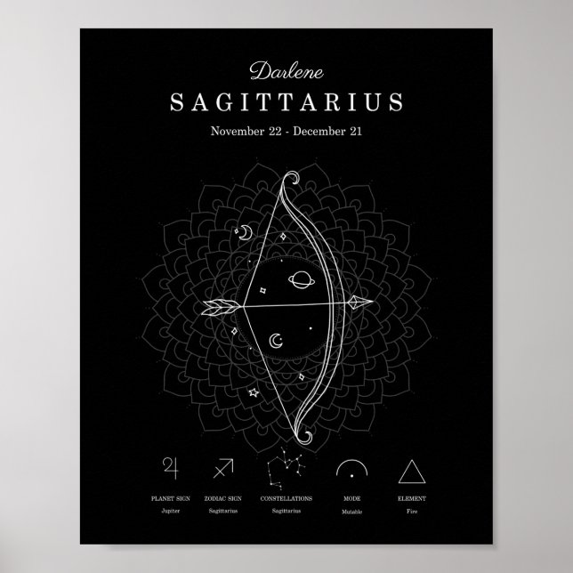 Poster Símbolo Zodiac Sagittarius Personalizar Astrologia (Frente)