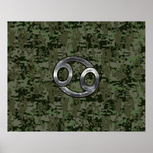 Póster Símbolo Zodíaco do Cancer na Camo Digital Woodla
