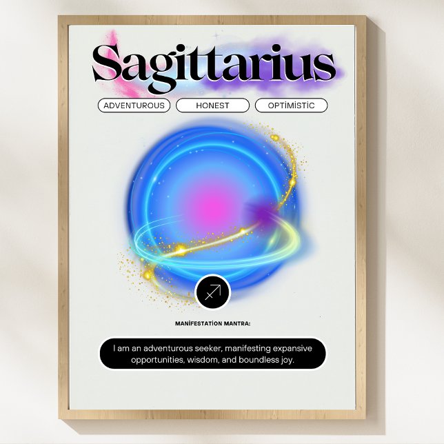 Poster Símbolo Zodíaco Moderno Sagitário Elemento de Cota (Modern Zodiac Sign Sagittarius Quote Element Fire)