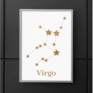 Poster Símbolo Zodiano Moderno Dourado Virgo   Elemento 