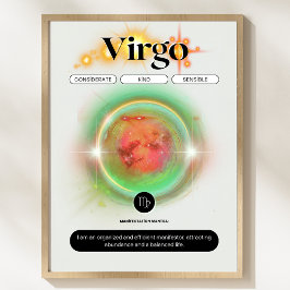 Poster Símbolo Zodiano Moderno Virgo Citação Elemento da