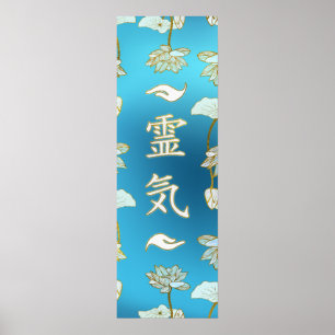 Póster Símbolos curas das mãos de Reiki com lótus