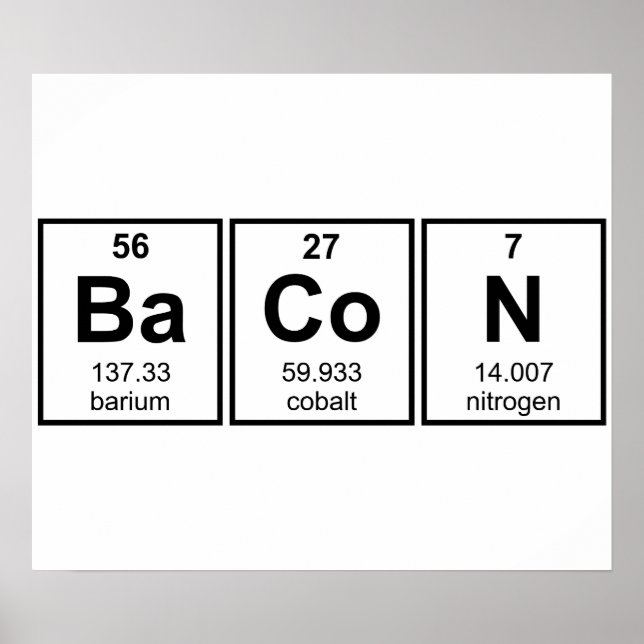 Póster Símbolos de Elemento de Mesa Periódico Bacon (Frente)