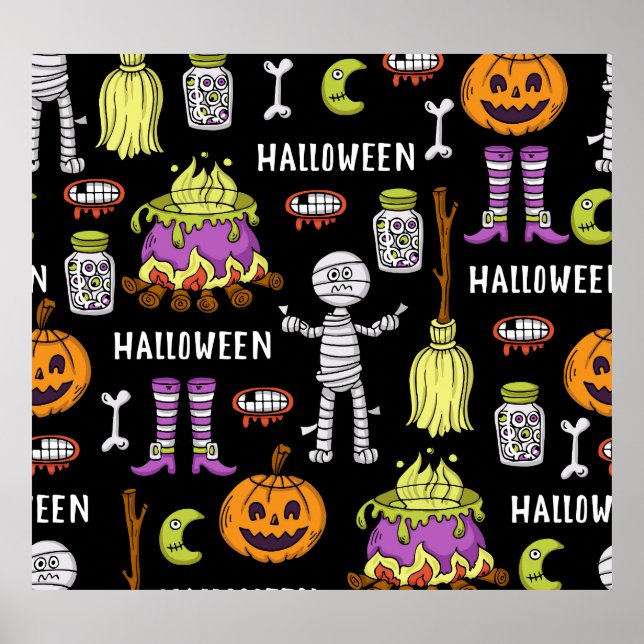 Poster símbolos de Halloween, tema contínuo vintage (Frente)