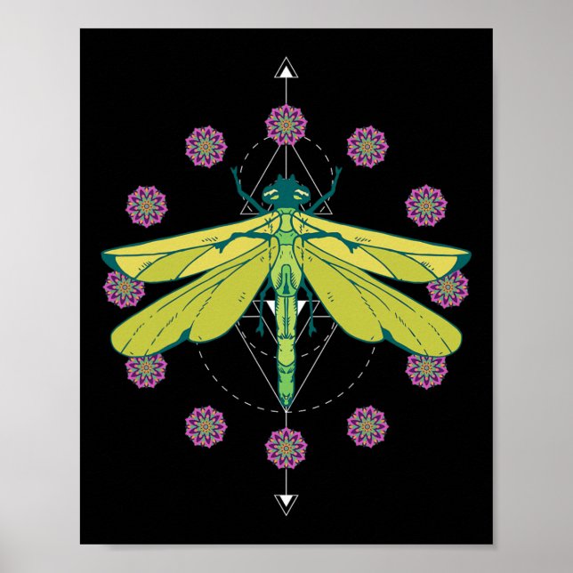 Poster Símbolos de Libélula Magia Mandala Inseto (Frente)