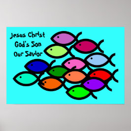 Póster Símbolos de Peixes Cristãos - Escola Arco-Íris -
