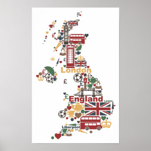 Póster Símbolos do mapa de Inglaterra