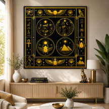 Símbolos Egípcios Antigos Padrão Dourado Preto Lux