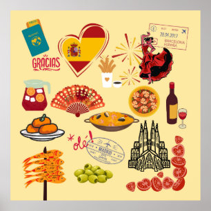 Poster Símbolos Espanhóis Viagem Amantes