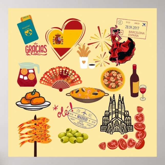 Poster Símbolos Espanhóis Viagem Amantes (Frente)