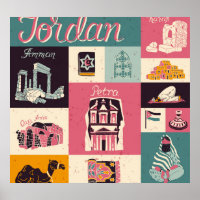 Símbolos Ilustrados Retro-Cultura Da Jordânia