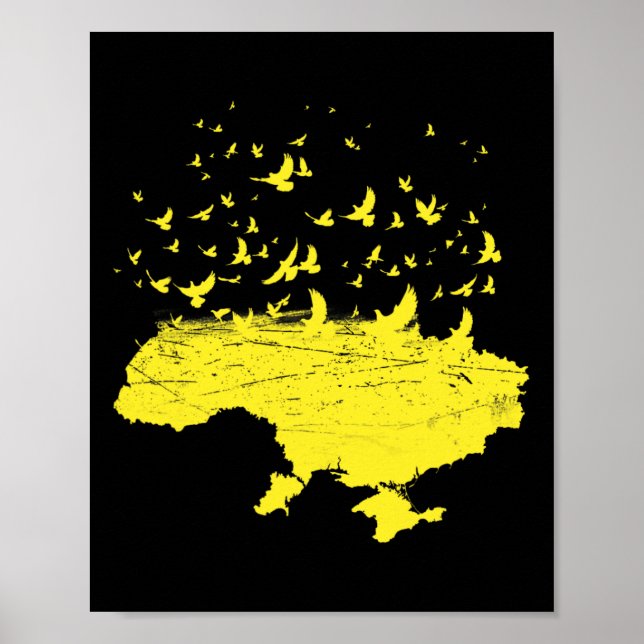 Poster Símbolos Ucranianos Mapa da Ucrânia Ucrânia Pássar (Frente)