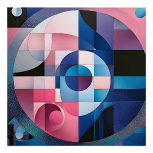 Póster Simetria Celestial: Formas Geométricas Blues e Ros