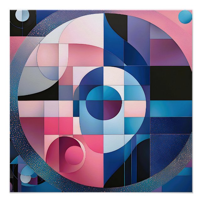 Póster Simetria Celestial: Formas Geométricas Blues e Ros (Frente)