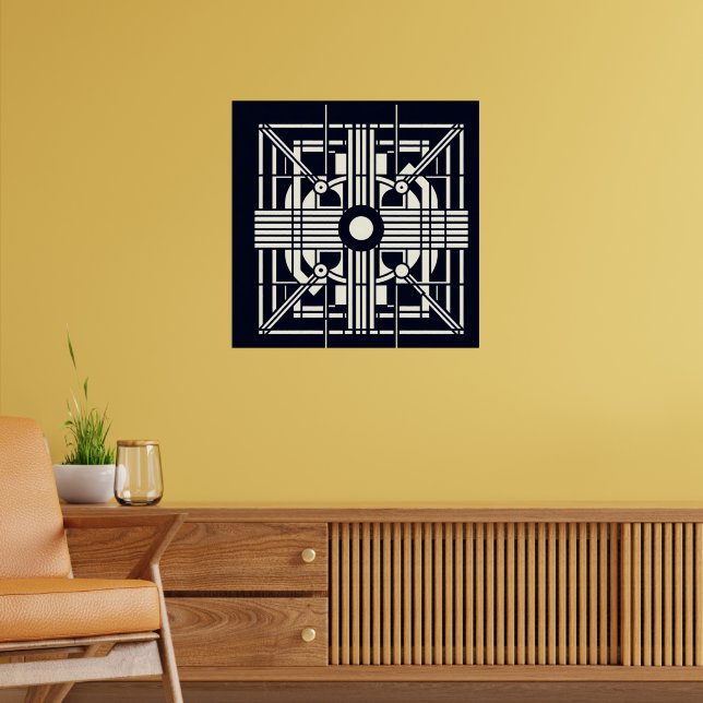 Poster Simetria Geométrica Monocromática - Linha de Abstr (Sala de Estar 2)