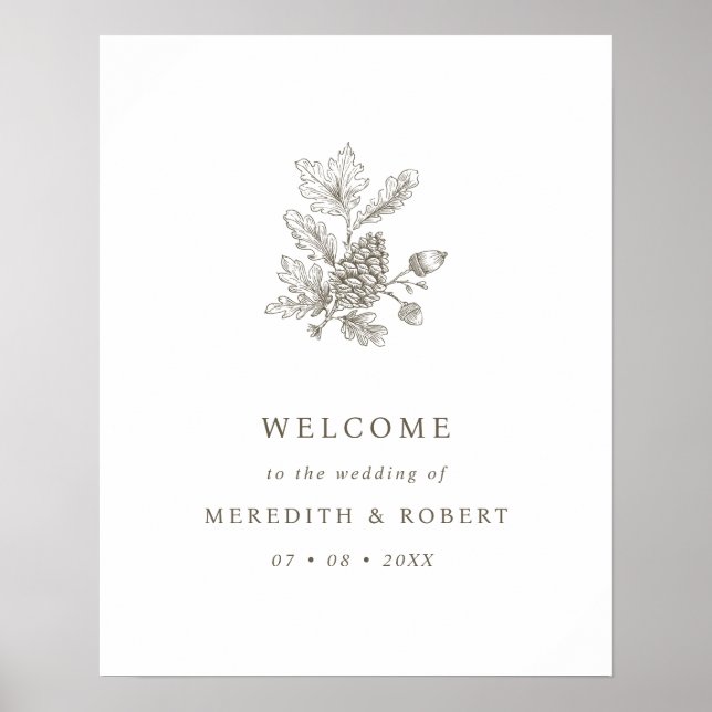 Poster Simple Acorn & Pinecone Fall Wedding Welcome (Frente)