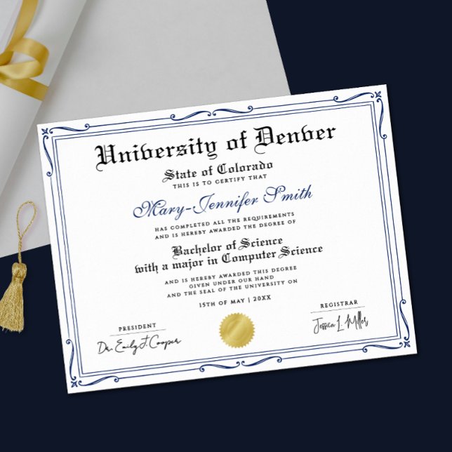 Poster Simple Blue Black School Grad Authentic Diploma (Criador carregado)