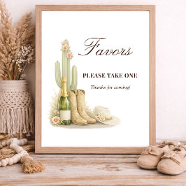 Poster Simple Boots & Bubbles Baby Shower Favors Sign