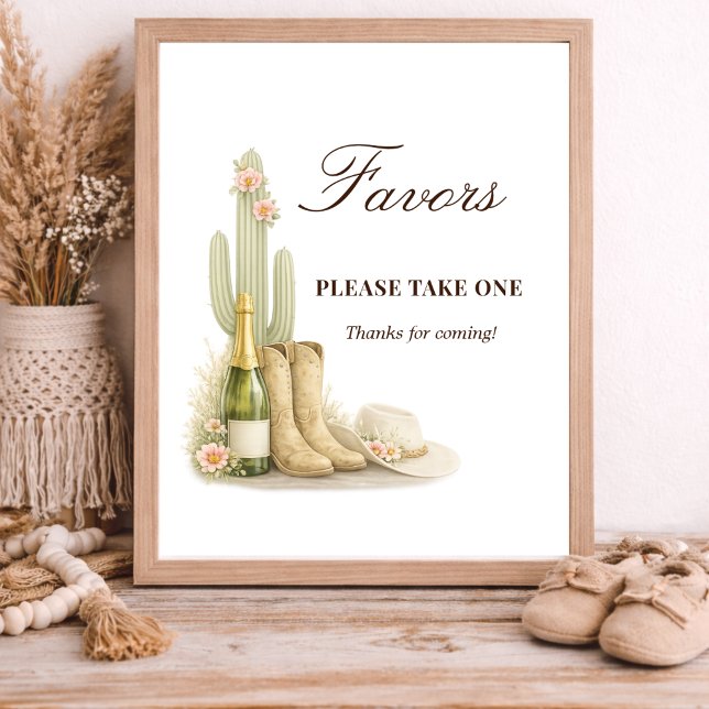 Poster Simple Boots & Bubbles Baby Shower Favors Sign (Criador carregado)
