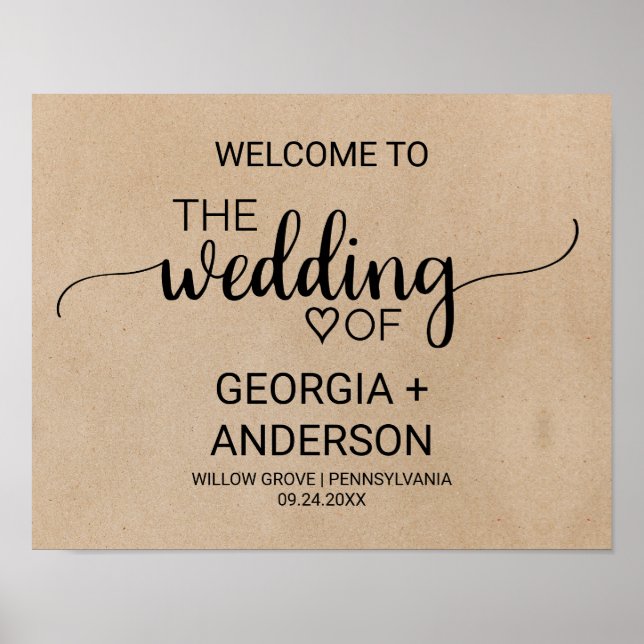 Poster Simple Faux Kraft Calliografia Boas-vindas (Frente)